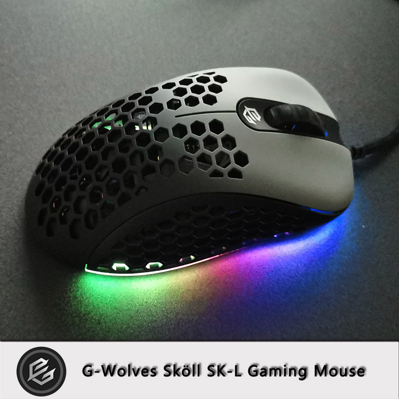 G-wolves Skoll black gaming mouse in RGB lighting