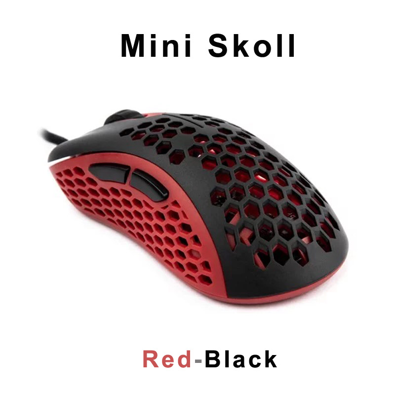 red black mini skoll gaming mouse back view