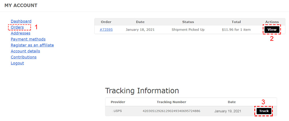  My Account Orders Placed Online Shopping Tracker: All