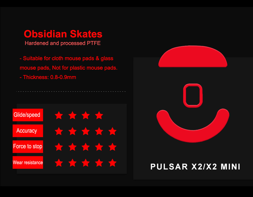 Obsidian PULSAR X2 or X2 MINI mouse skates features