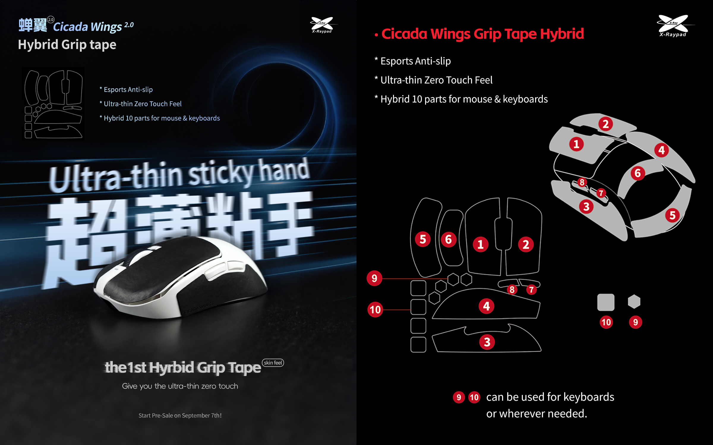 X-Raypad Cicada Wings V2 Slicks Grip Tape for Razer DeathAdder V4