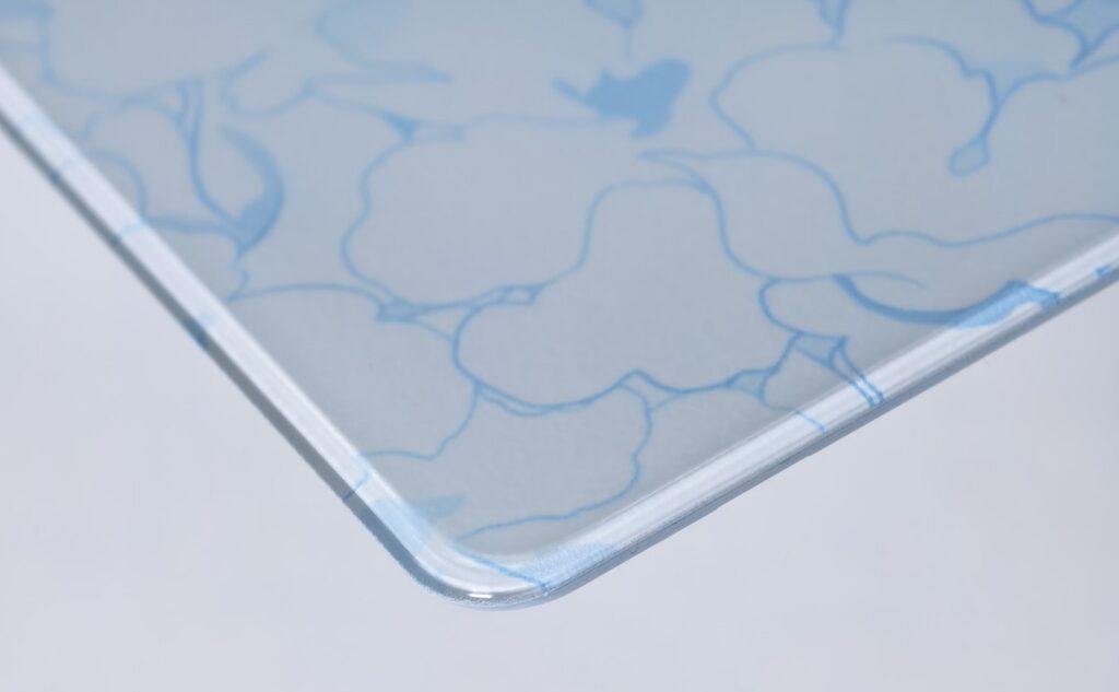 NOD glass mousepad CNC 45-degree beveled edge close-up