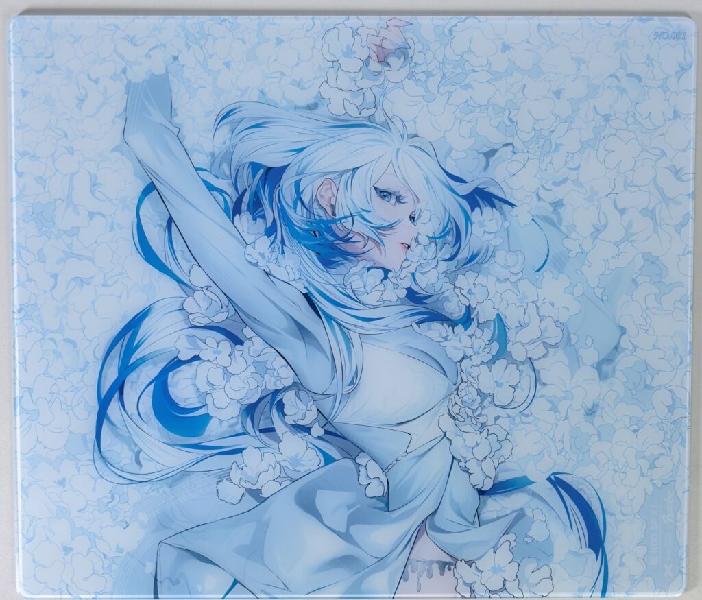X-Raypad NOD glass mousepad flat lay - Mian collaboration artwork