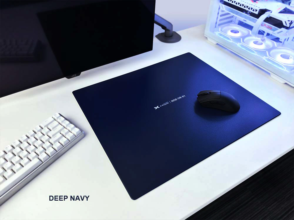 NOD Deep Navy glass mousepad — real sample photo